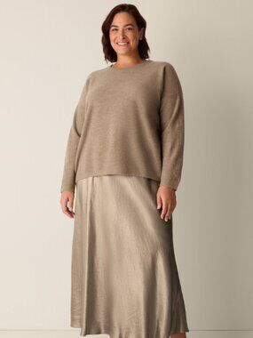 Eileen Fisher Extra Fine Merino Wool Crewneck Sweater Biscuit Beige Plus Size 2X